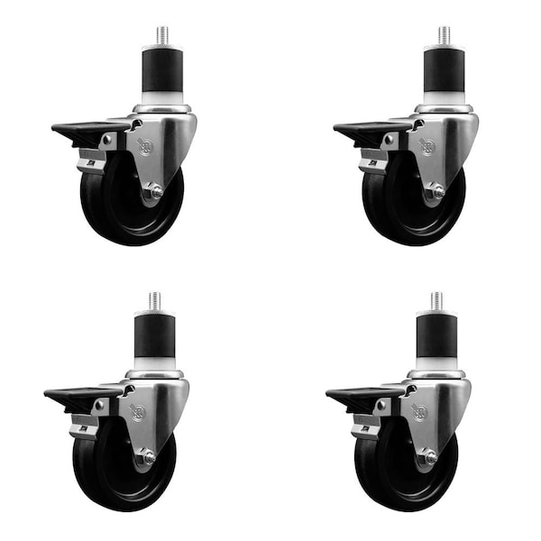 4'' Phenolic Wheel Swivel 1-7/8'' Expanding Stem Caster Set, 4PK